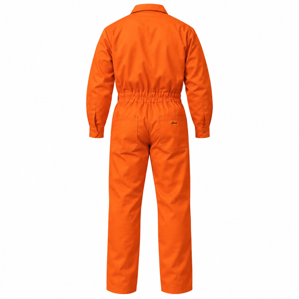 Overol industrial Beaver para hombre naranja tipo Pemex, prenda sola vista posterior