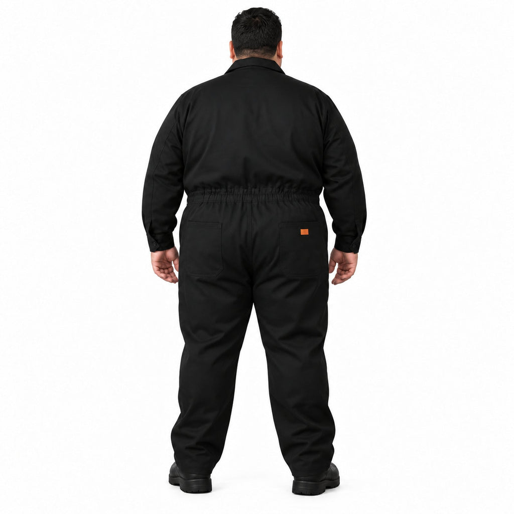 Overol industrial Beaver para hombre talla extra negro, espalda con modelo