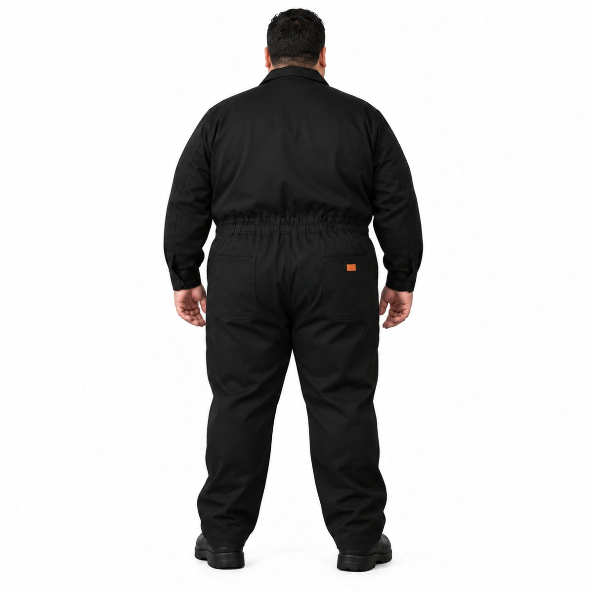 Overol industrial Beaver para hombre talla extra negro, espalda con modelo | color:negro