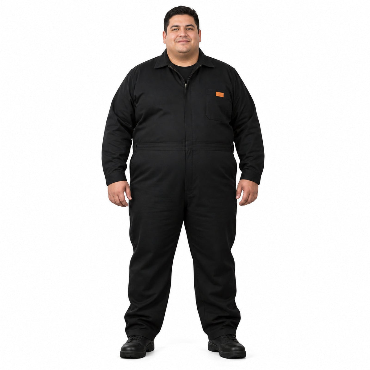 Overol industrial Beaver para hombre talla extra negro, frontal con modelo | color:negro
