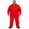 Overol industrial Beaver para hombre rojo talla extra, vista frontal con modelo y bolsillos de pecho | color:rojo