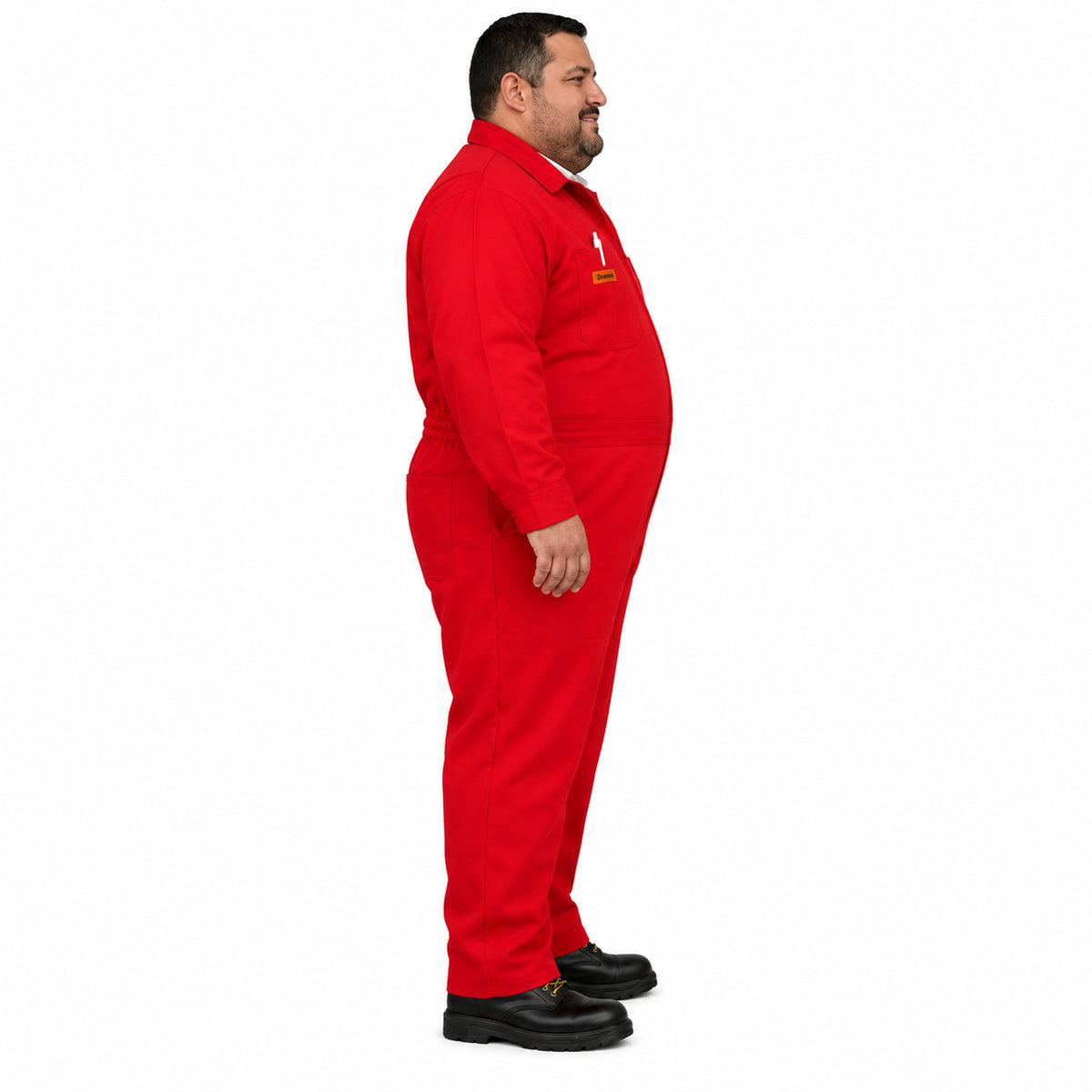 Overol industrial Beaver para hombre rojo talla extra, perfil derecho con modelo | color:rojo
