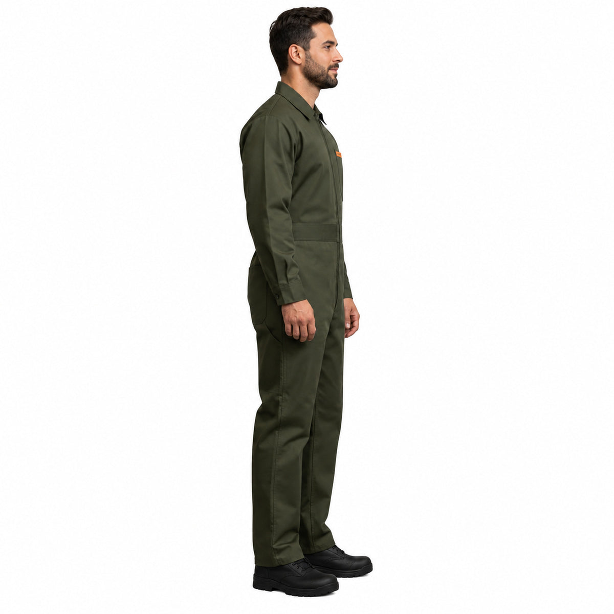 Overol Beaver industrial para hombre verde olivo, perfil derecho de cuerpo completo | color:verde-olivo