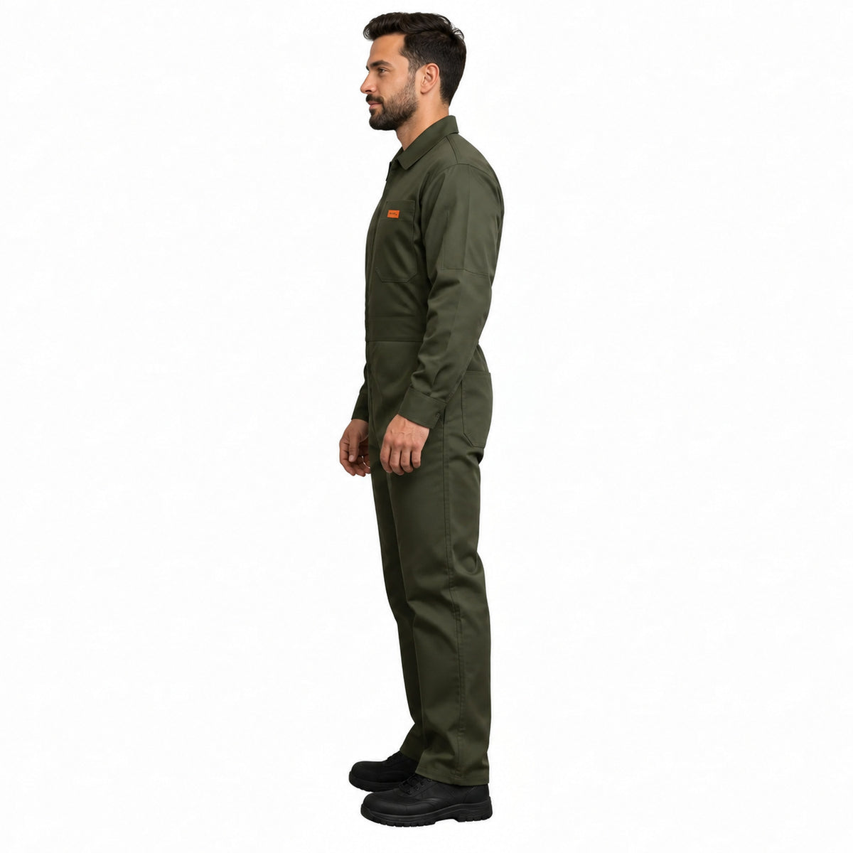 Overol Beaver industrial para hombre verde olivo, perfil izquierdo de cuerpo completo | color:verde-olivo