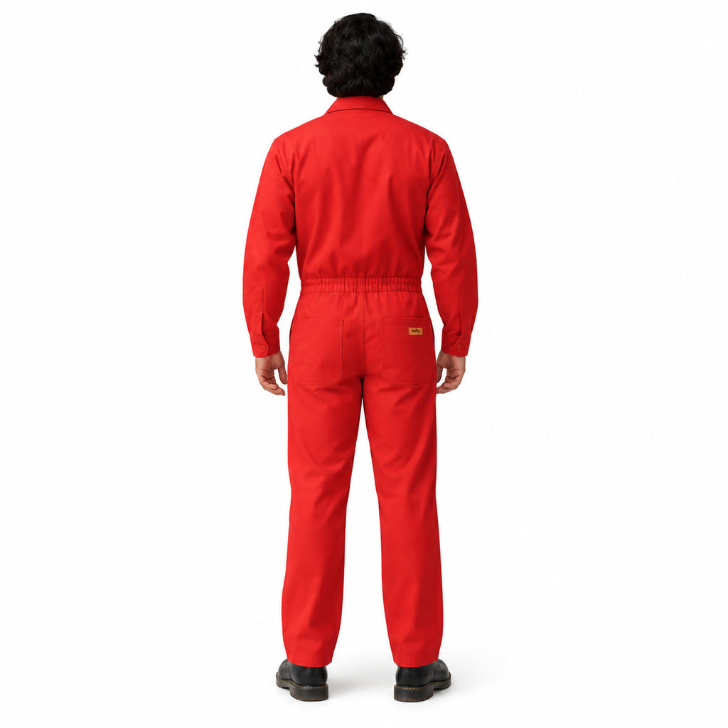 Overol Beaver tipo brigada para hombre rojo, espalda y cintura elástica
