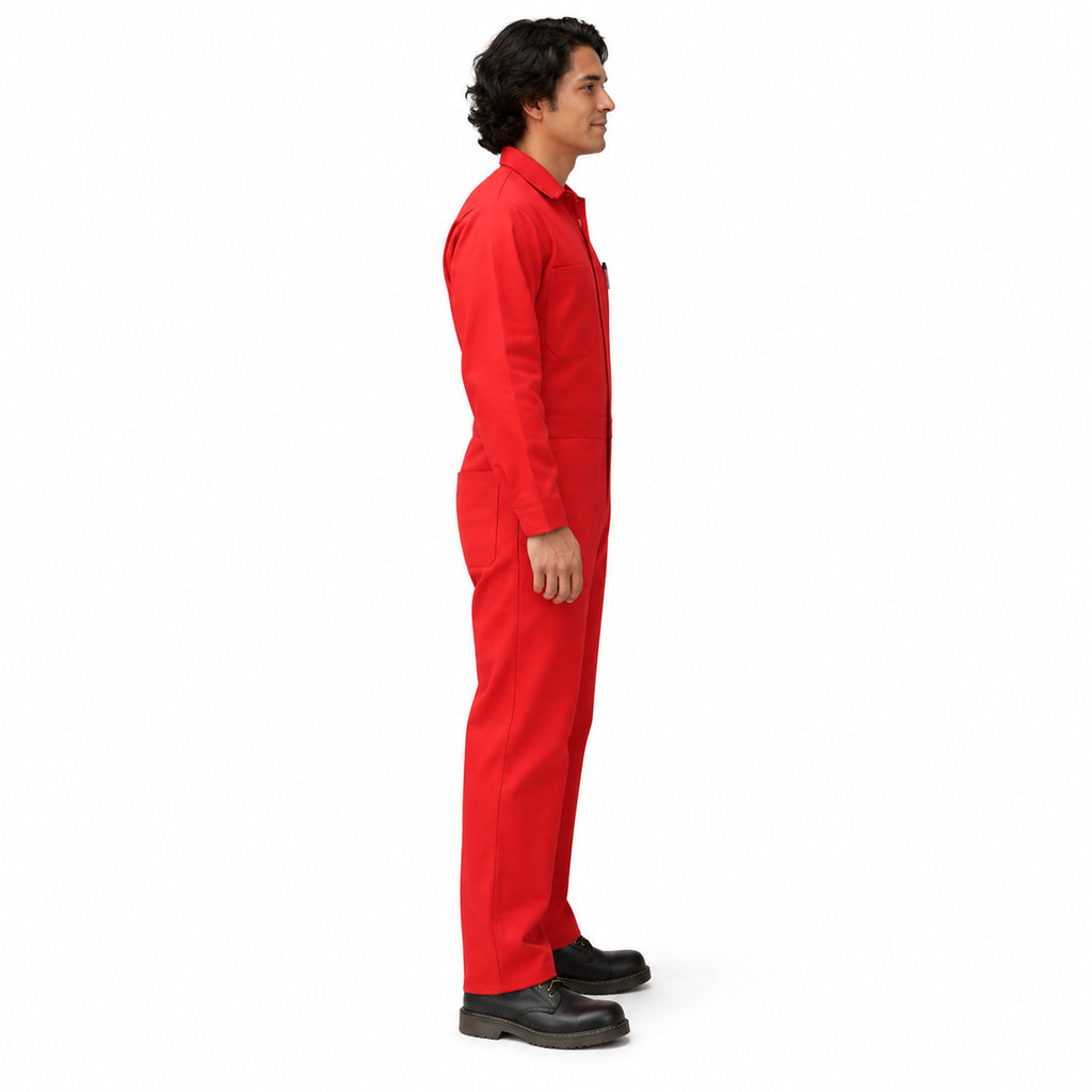 Overol Beaver tipo brigada para hombre rojo, perfil derecho de cuerpo completo