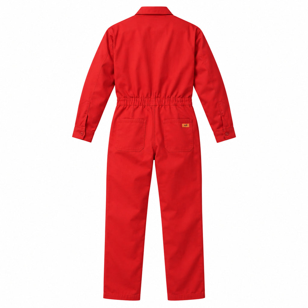 Overol Beaver tipo brigada para hombre rojo, prenda sola por detrás y cintura elástica