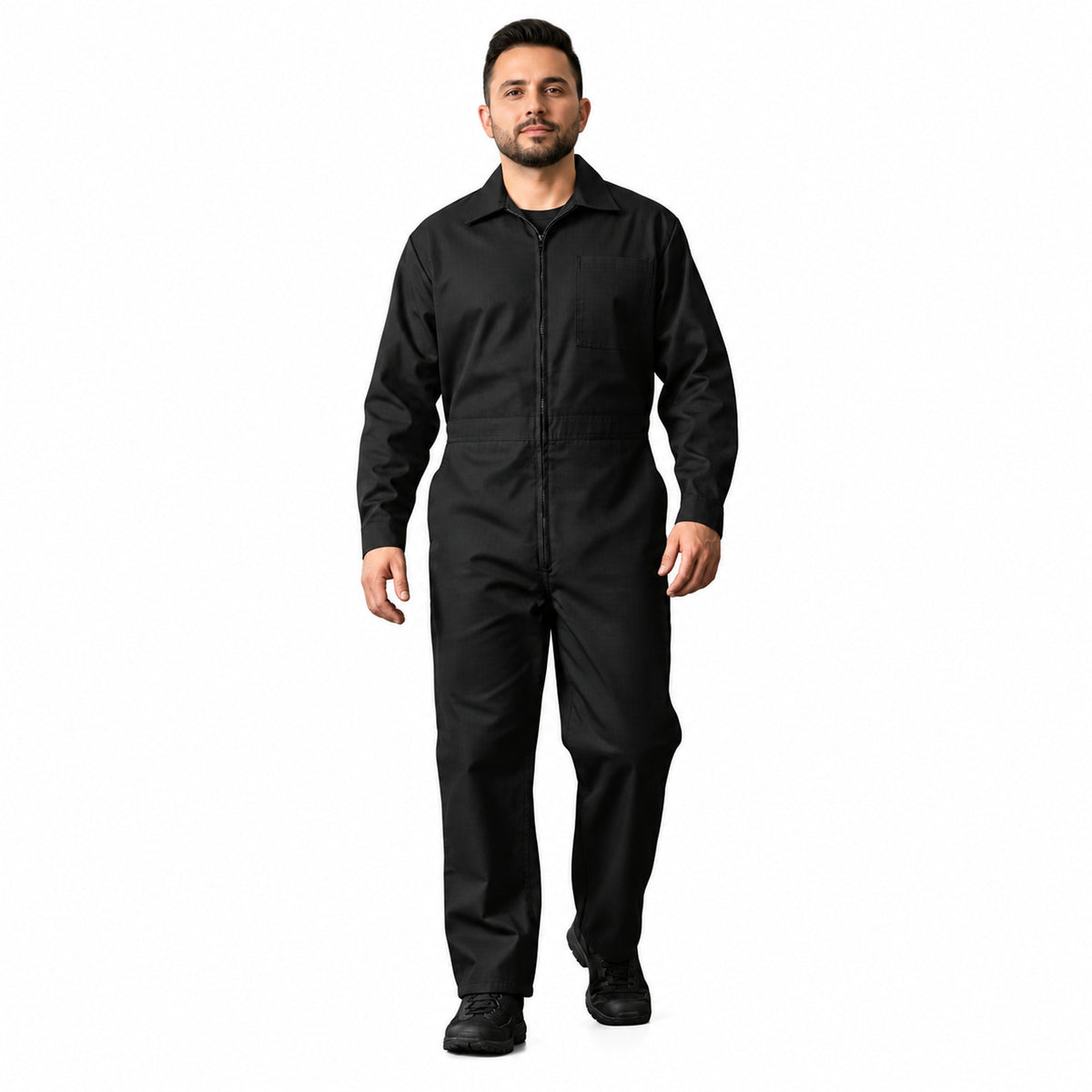 Overol Beaver OVRR Ripstop Negro, vista frontal en modelo | color:negro