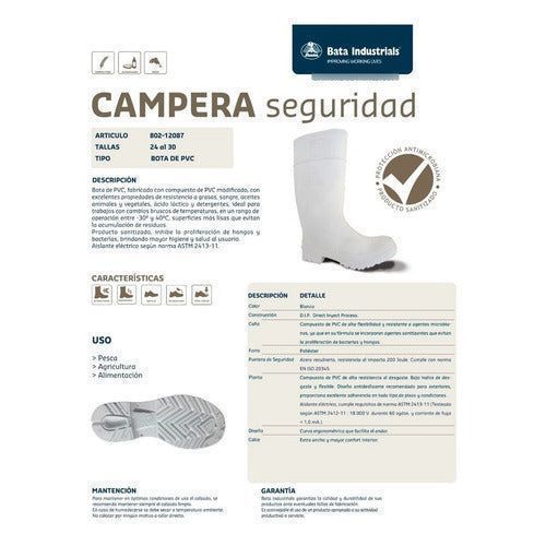 Bota Bata Campera Pvc Pesca Agricultura Alimentación Blanca - Garufa Jeans