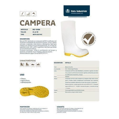 Bota Bata Campera Pvc Pesca Agricultura Alimentación Blanca - Garufa Jeans