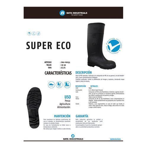 Bota Bata Super Eco Pvc Hule Plástico Negra Jardín Limpieza - Garufa Jeans