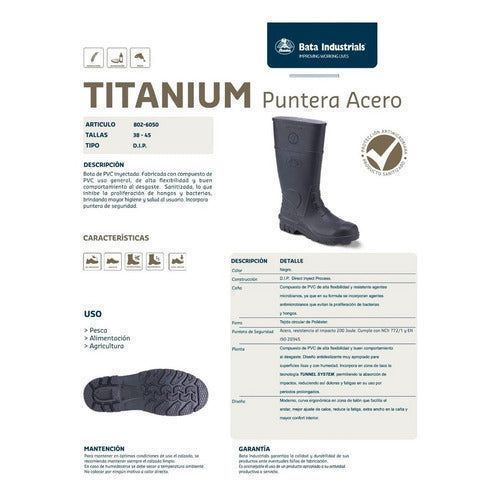 Bota Bata Titanium Pvc Hule Negra Casquillo Industria Lluvia - Garufa Jeans