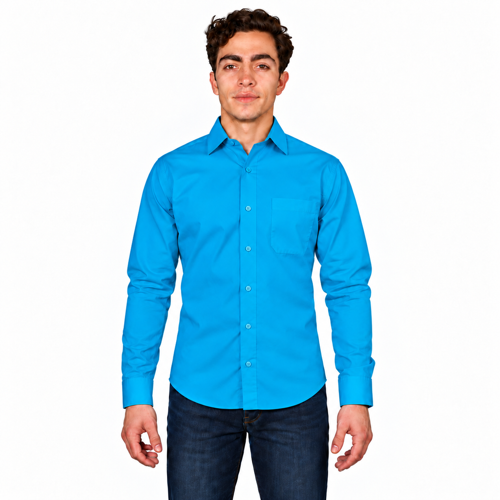 Camisa turquesa de vestir para adulto Rodolfo, vista casual frente en modelo, tallas 34 a 42