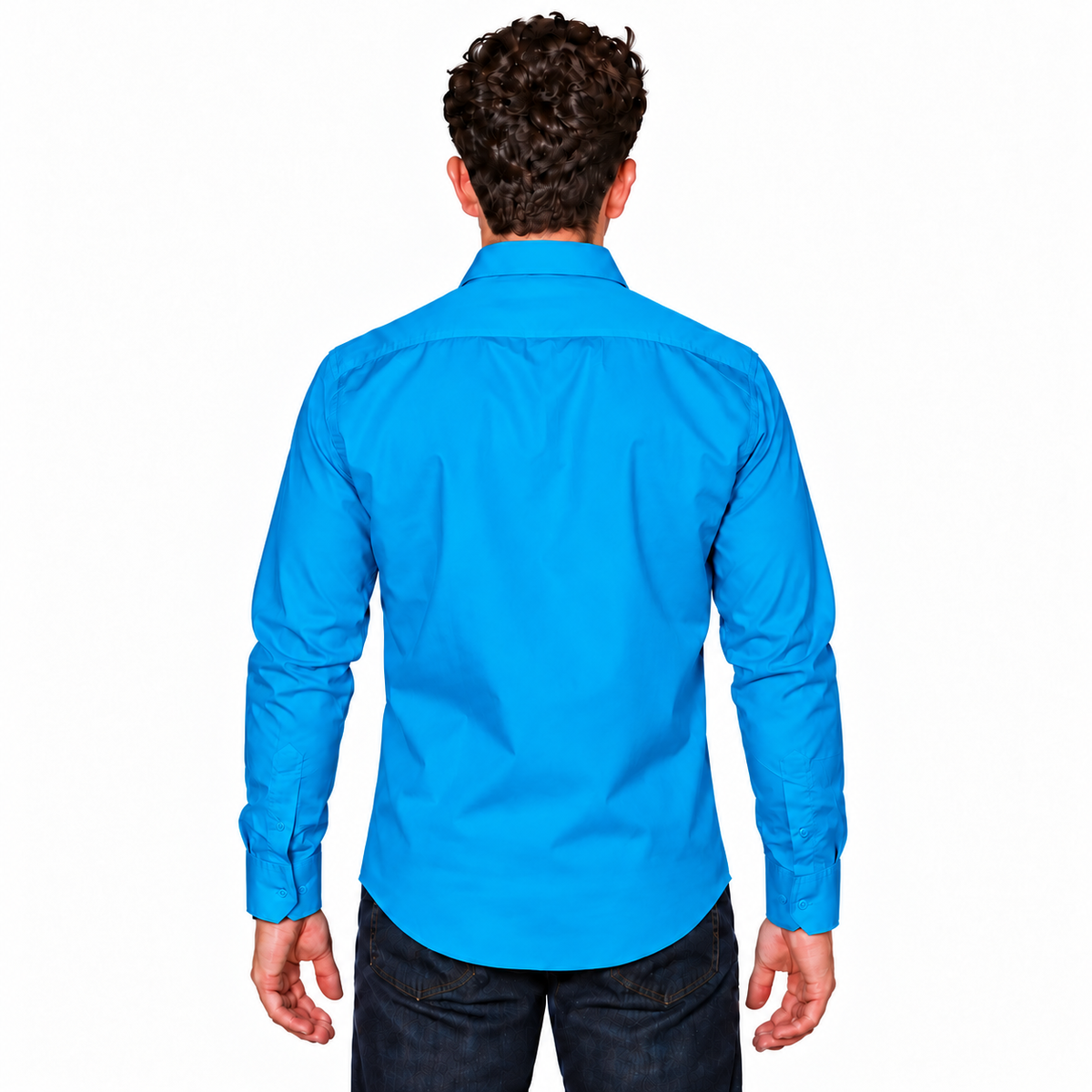 Camisa turquesa de vestir para adulto Rodolfo, vista espalda casual en modelo, tallas 34 a 42 | color:turquesa-rodolfo
