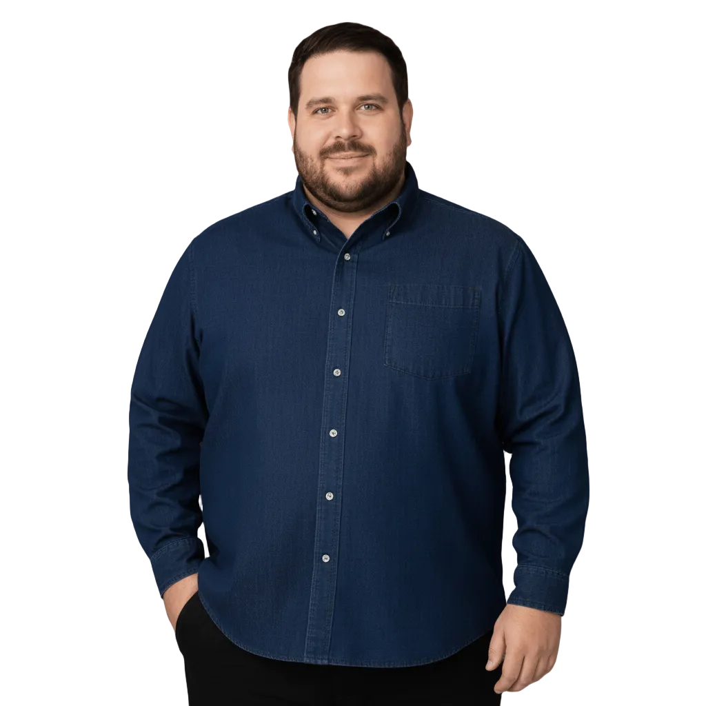 Camisa Bibo De Mezclilla Manga Larga Tallas Extras 58 O 9xl - Garufa Jeans