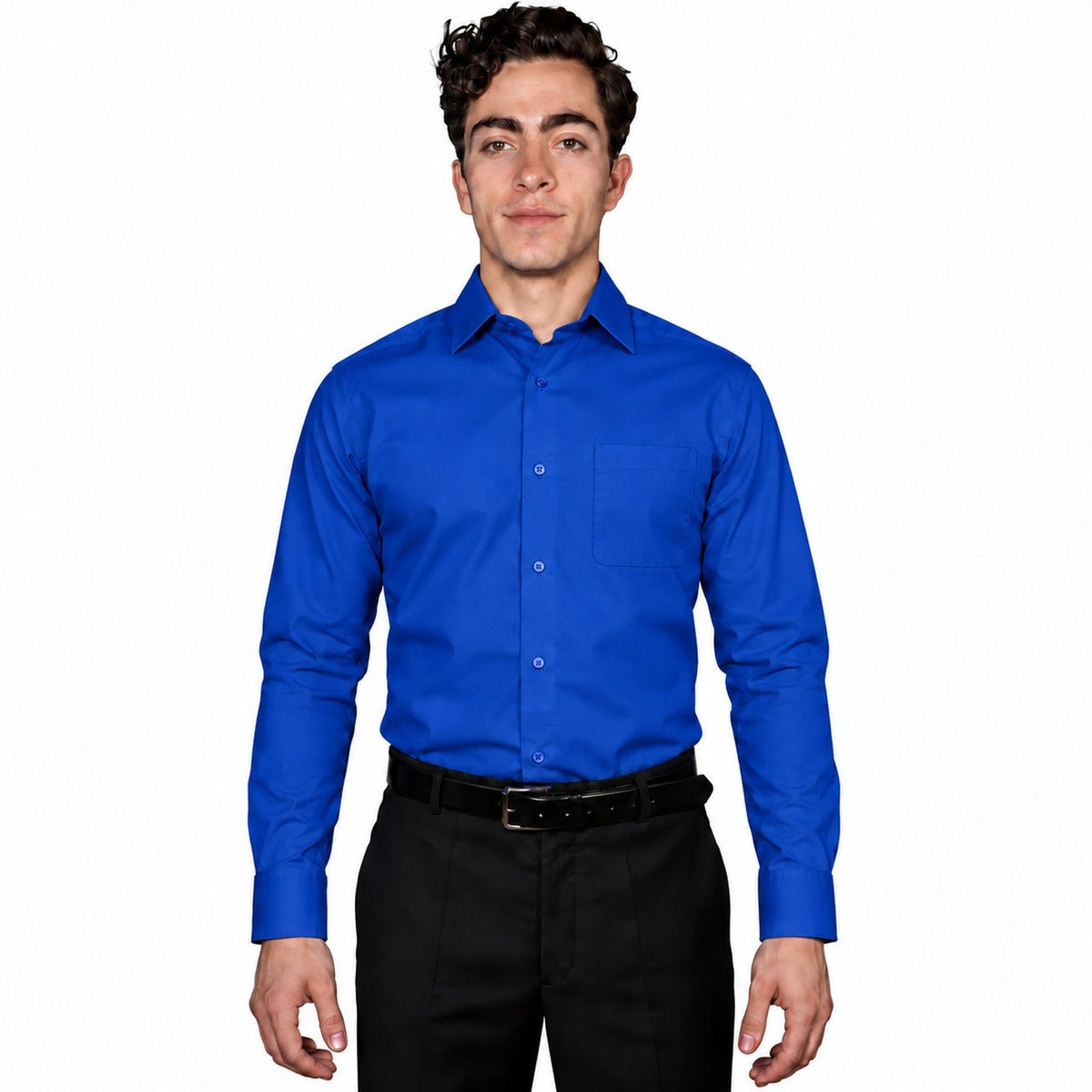 Camisa de vestir para adulto Rodolfo azul rey, frontal fajada | color:azul-rey-rodolfo