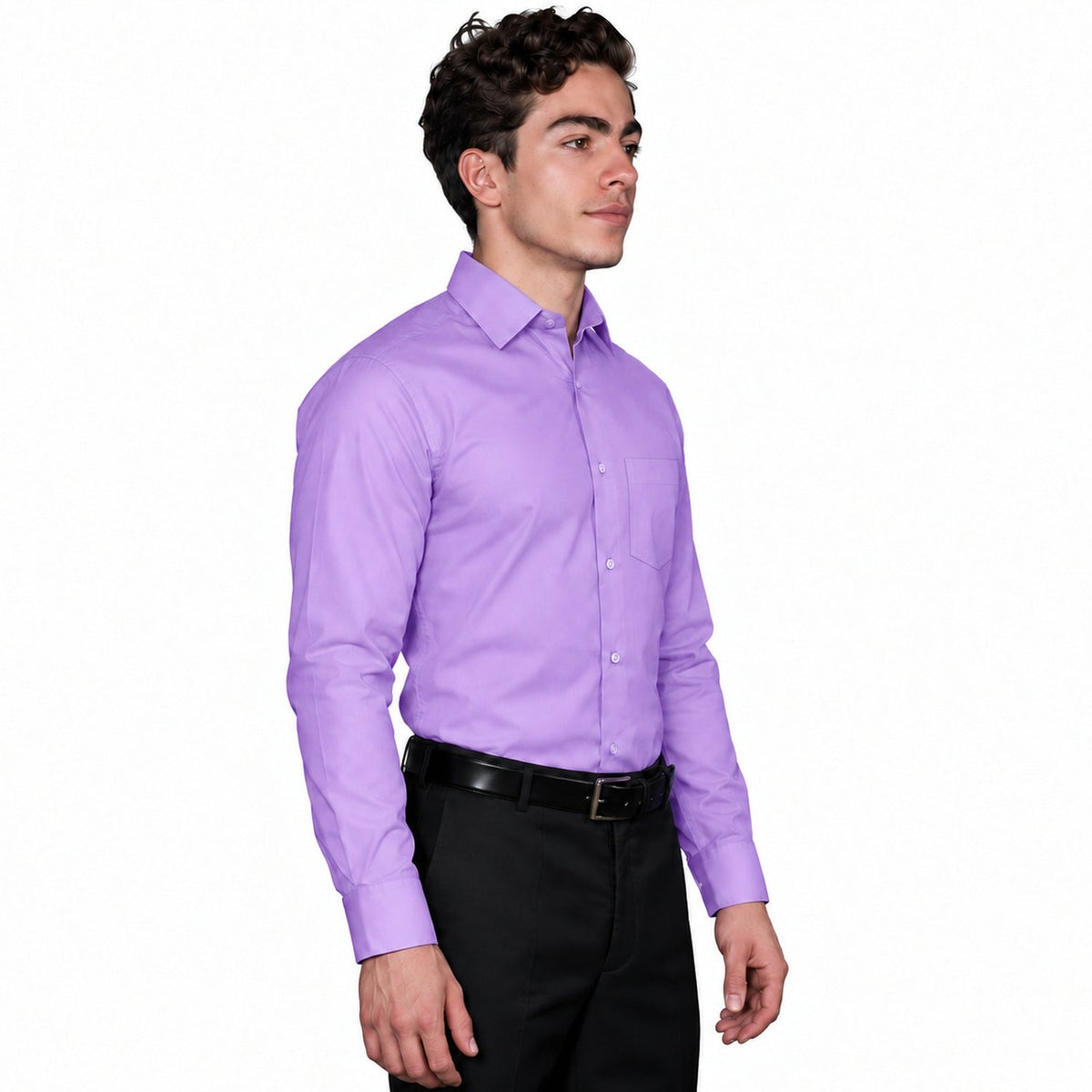 Camisa de vestir para adulto Rodolfo lila, perfil derecho fajada | color:lila-rodolfo