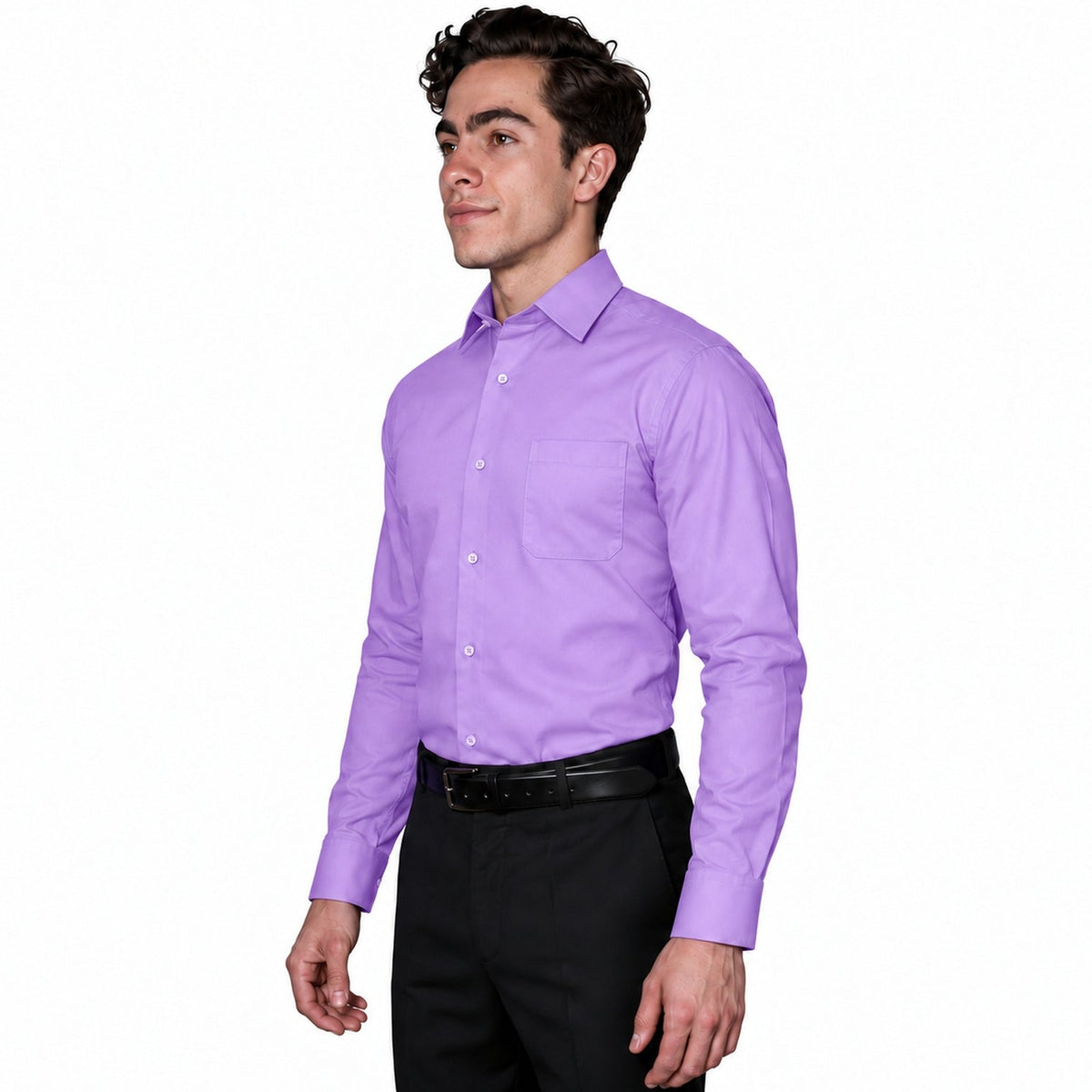 Camisa de vestir para adulto Rodolfo lila, perfil izquierdo fajada | color:lila-rodolfo