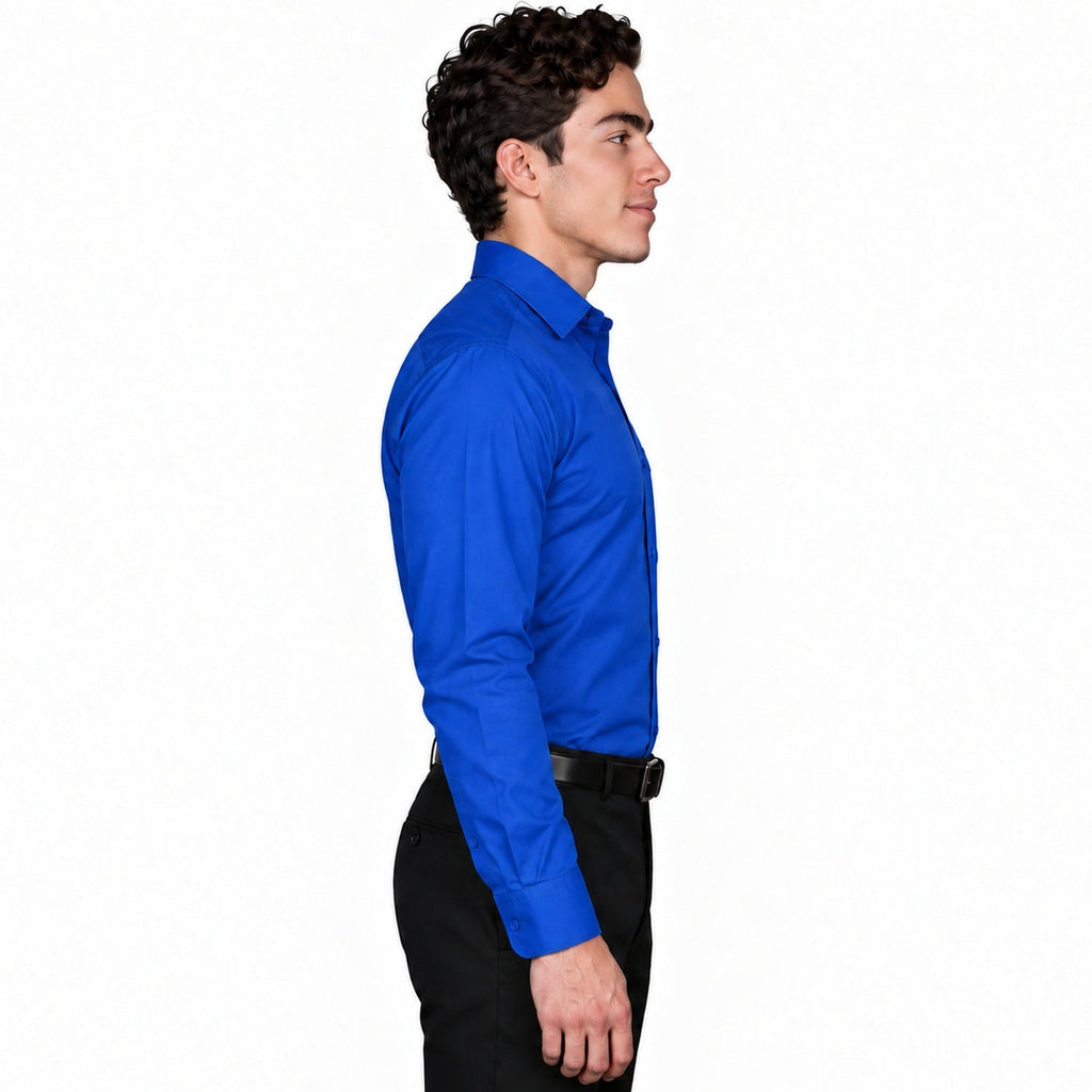 Camisa de vestir para adulto Zanely azul rey, perfil derecho fajada