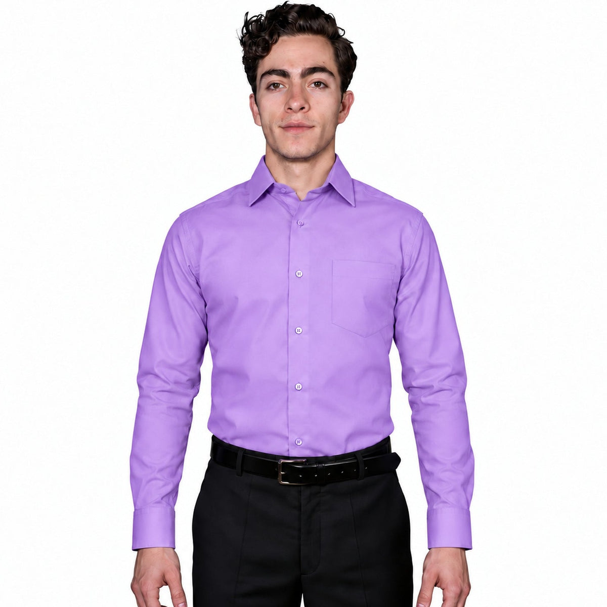 Camisa de vestir para adulto Zanely lila, frontal fajada | color:lila-zanely
