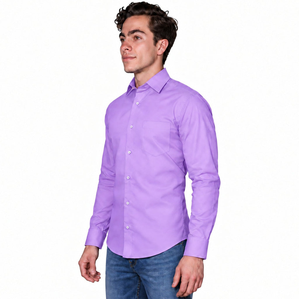 Camisa de vestir para adulto Zanely lila, perfil derecho desfajada