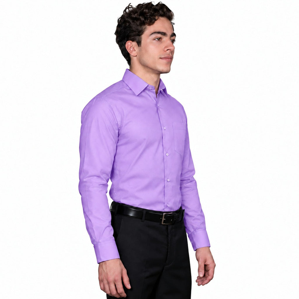 Camisa de vestir para adulto Zanely lila, perfil derecho fajada