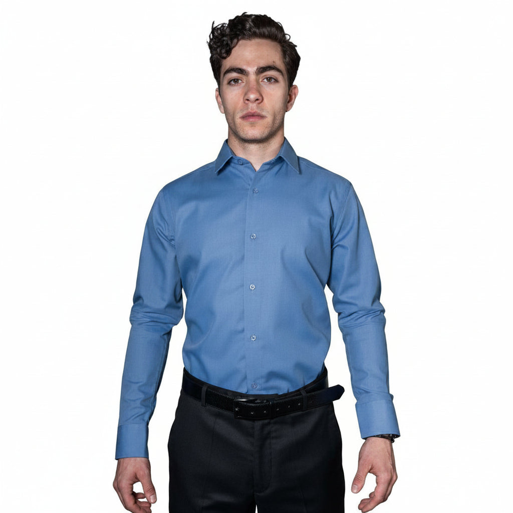 Camisa De Vestir Para Adulto Azul Francia 34 A 42 - Garufa Jeans