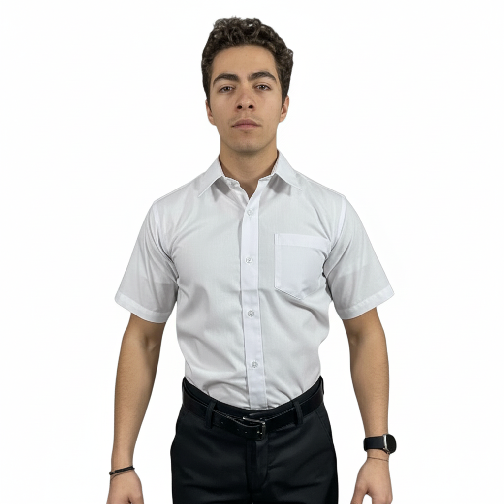 Camisa De Vestir Para Adulto Manga Corta Blanca 34 A 42 - Garufa Jeans