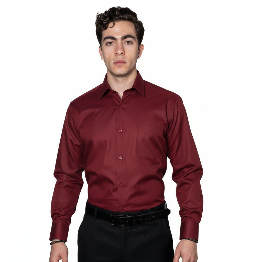 Camisa De Vestir Para Adulto Vino 34 A 42 - Garufa Jeans