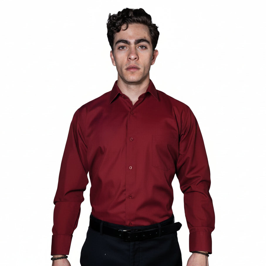 Camisa De Vestir Para Adulto Vino 34 A 42 - Garufa Jeans