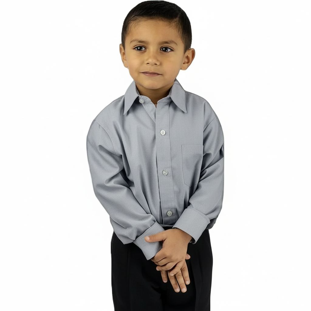 Camisa Vestir Infantil Juvenil Gris Claro Perla 2 A 16 - Garufa Jeans