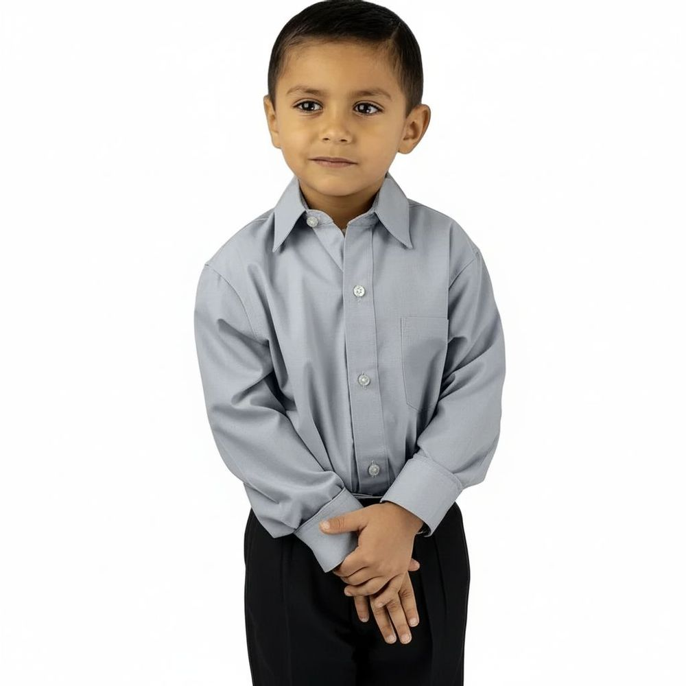 Camisa Vestir Infantil Juvenil Gris Claro Perla 2 A 16 - Garufa Jeans
