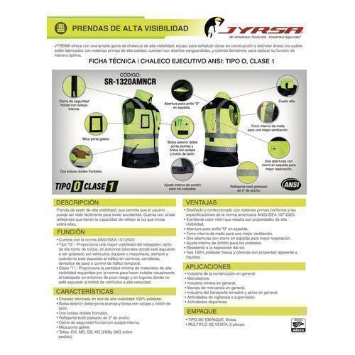 Chaleco Jyrsa Eco - 1320 Ejecutivo Seguridad Con Reflejantes - Garufa Jeans