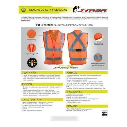 Chaleco Jyrsa Sr - 1141 Tela Jersey Reflejantes Construcción - Garufa Jeans