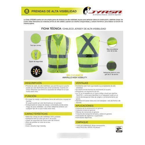 Chaleco Jyrsa Sr - 1141 Tela Jersey Reflejantes Construcción - Garufa Jeans