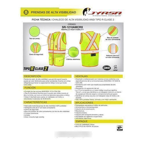 Chaleco Jyrsa Sr - 1210 Tela Jersey Reflejantes Construcción - Garufa Jeans