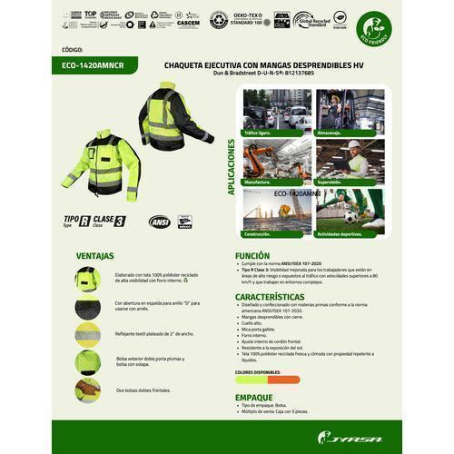 Chamarra Jyrsa Eco - 1420 Visibilidad Reflejantes Desmontable - Garufa Jeans