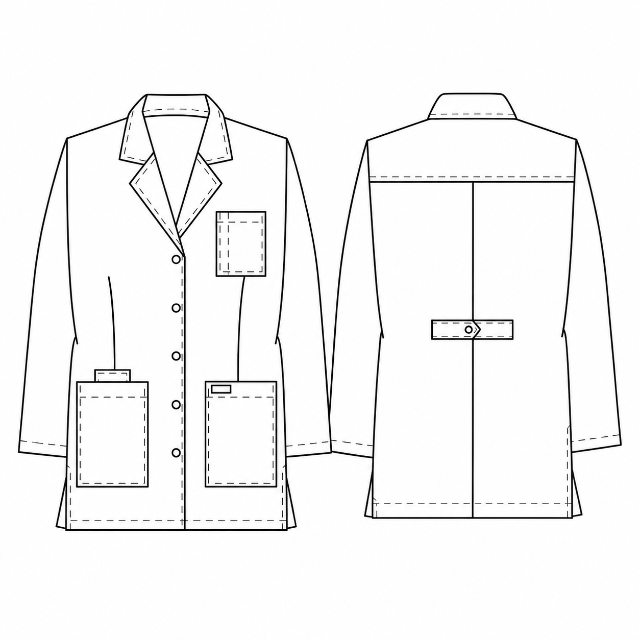 Ficha técnica de bata corta médica Cherokee 1369 para mujer blanca, frente y espalda | color:blanca