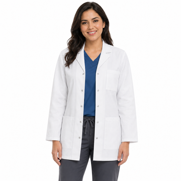 Bata corta médica Cherokee 1369 para mujer blanca, vista frontal abierta | color:blanca