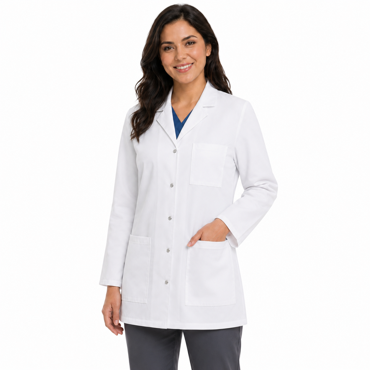 Bata corta médica Cherokee 1369 para mujer blanca, vista de tres cuartos | color:blanca