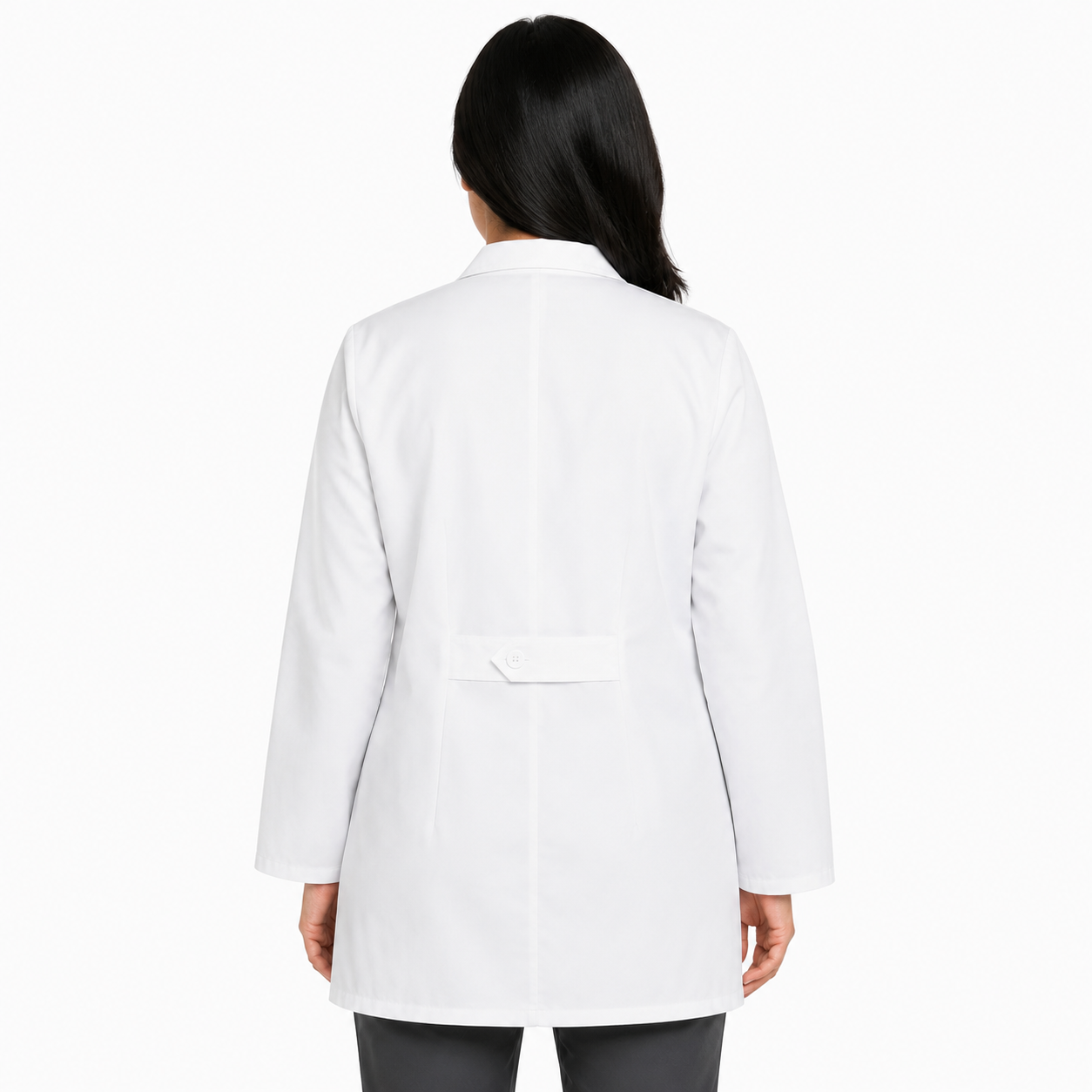 Bata corta médica Cherokee 1462 para mujer blanca, vista posterior con cinta | color:blanca