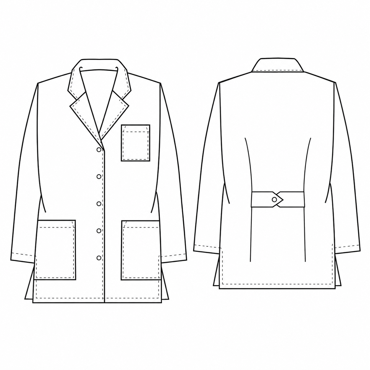 Ficha técnica de bata corta médica Cherokee 1462 para mujer blanca, frente y espalda | color:blanca