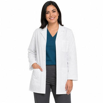Bata corta médica Cherokee 1462 para mujer blanca, vista frontal abierta | color:blanca