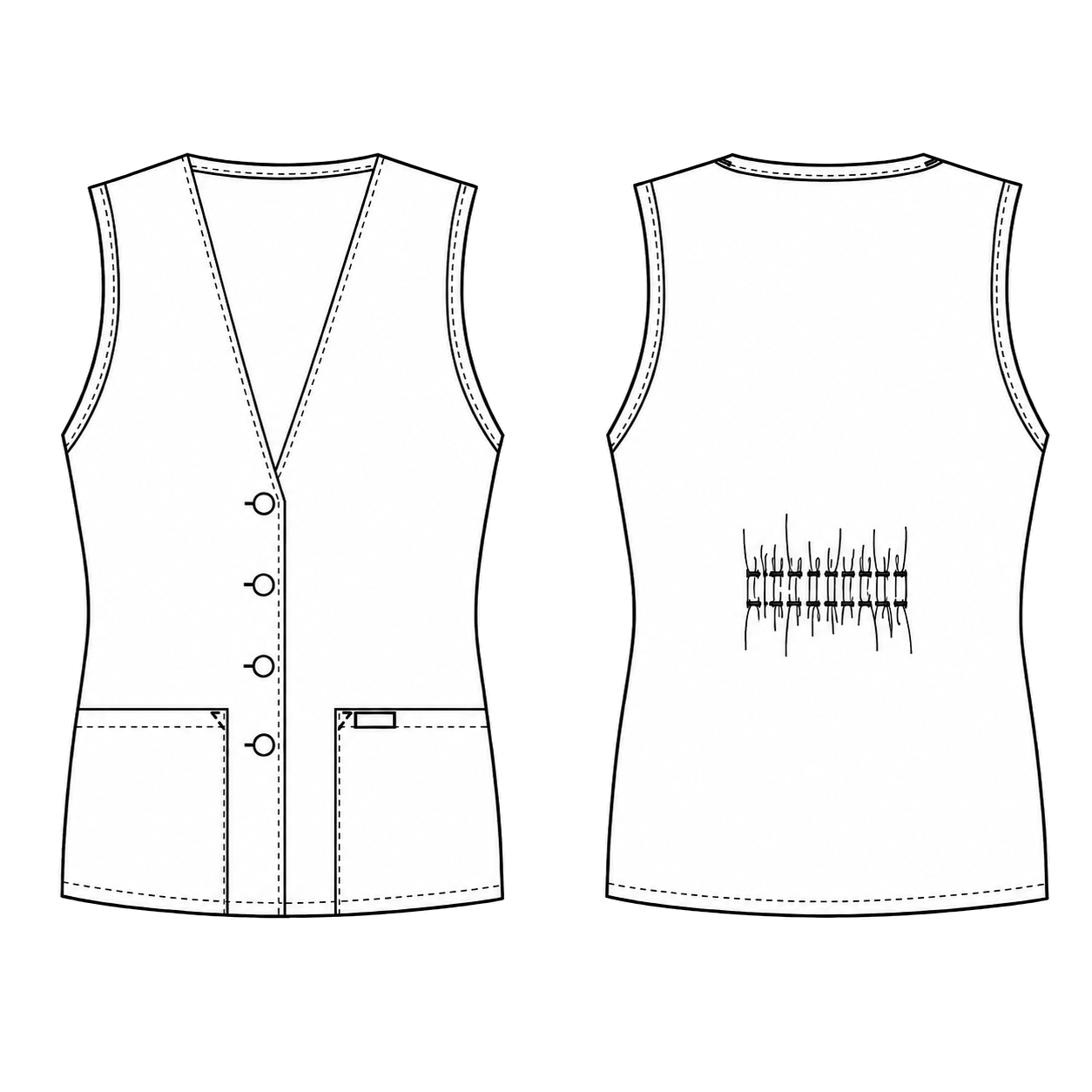 Ficha técnica del chaleco clínico Cherokee 1602 blanco para mujer con detalles de diseño | color:blanco