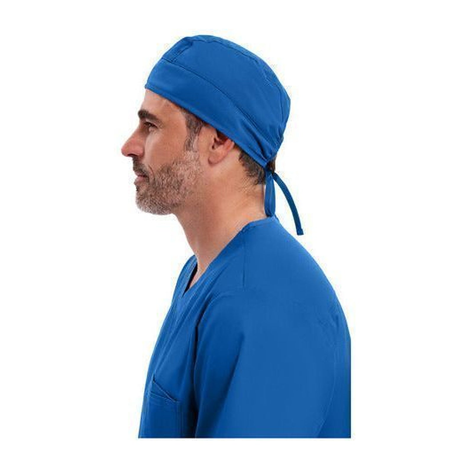 Gorro quirúrgico Cherokee 2506 unisex azul rey, perfil izquierdo en modelo | color:azul-rey