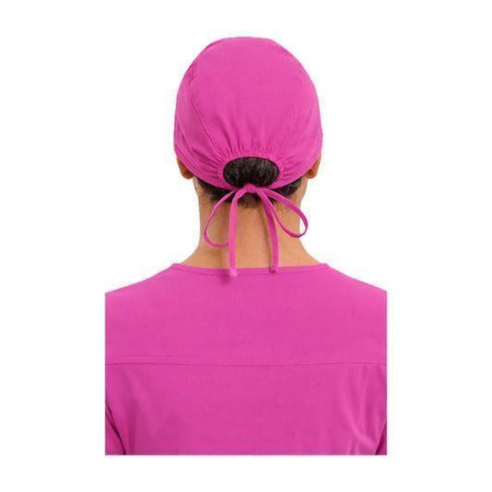 Gorro quirúrgico Cherokee 2506 unisex fiusha, vista posterior en modelo | color:fiusha