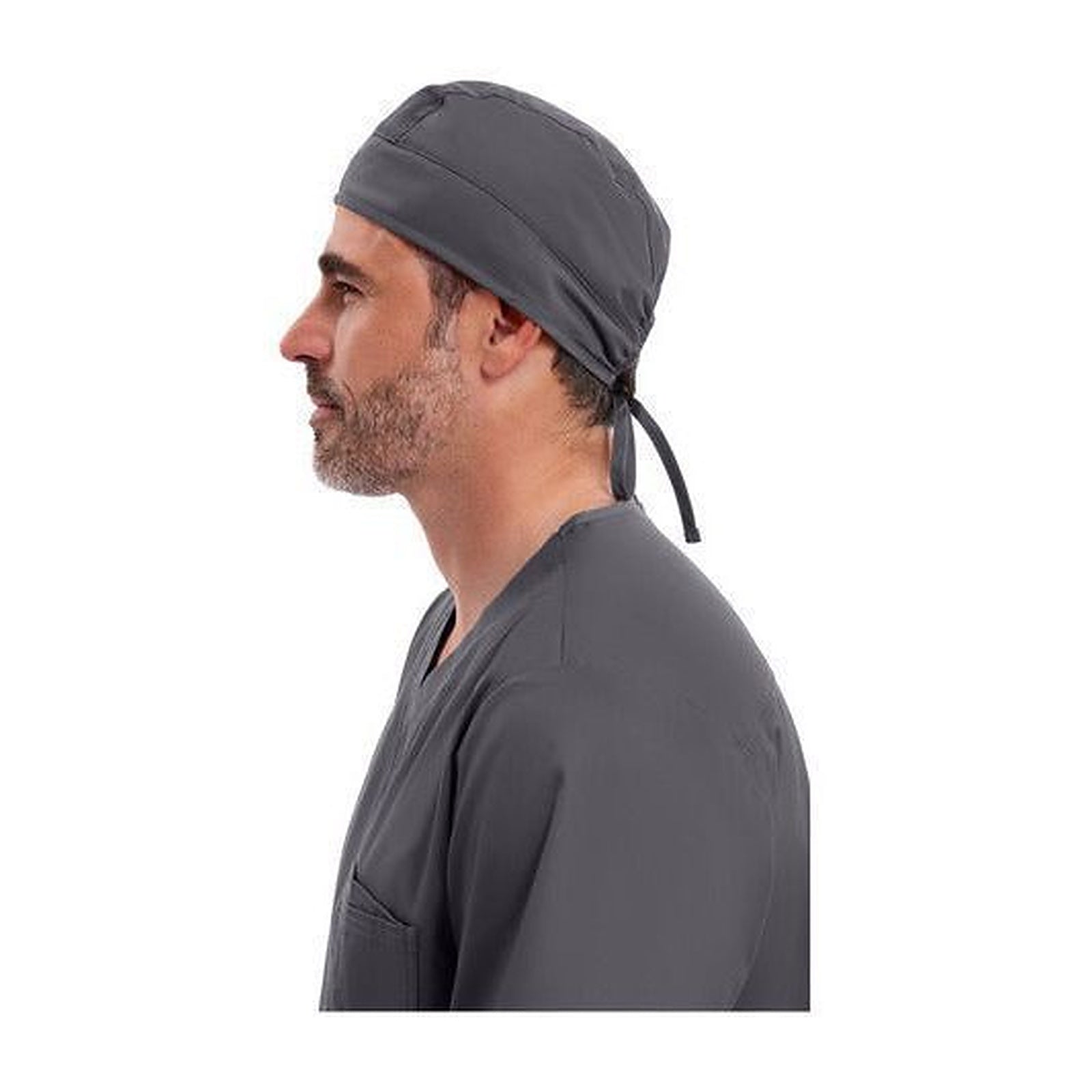 Gorro quirúrgico Cherokee 2506 unisex gris Oxford, perfil izquierdo en modelo | color:gris-oxford