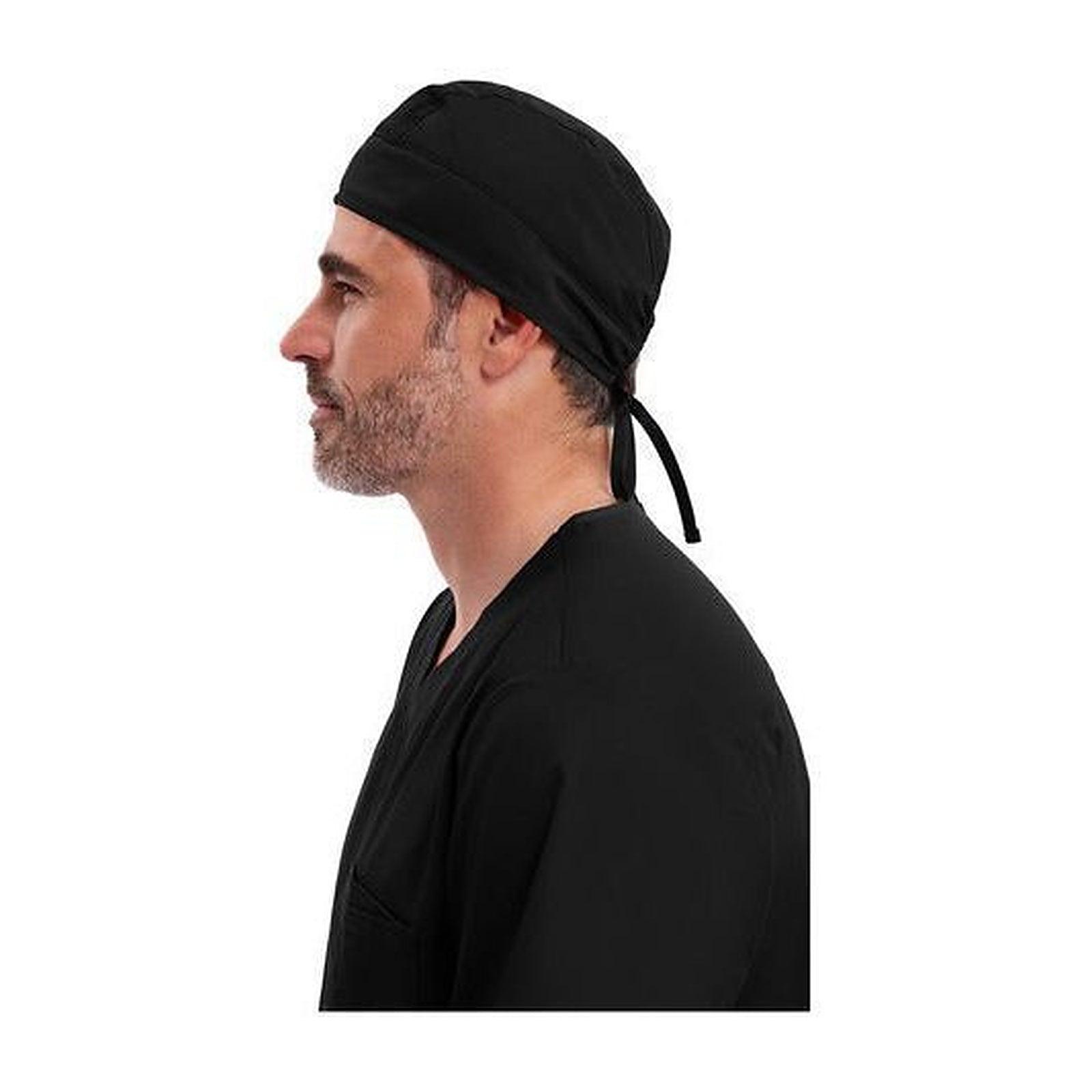 Gorro quirúrgico Cherokee 2506 unisex negro, perfil izquierdo en modelo | color:negro