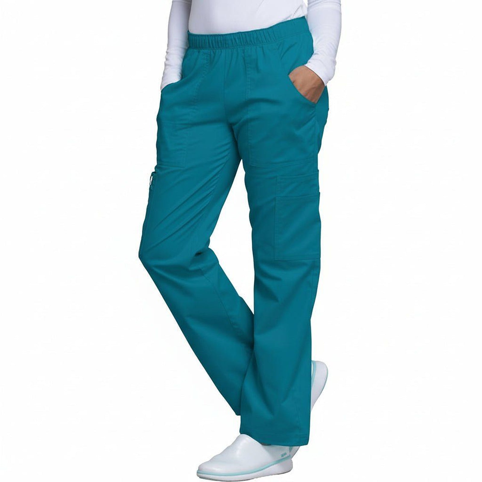 Pantalón quirúrgico Cherokee 4005 para mujer azul Caribe, vista diagonal | color:azul-caribe