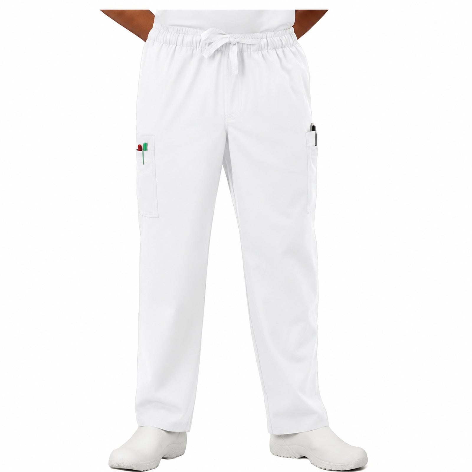 Pantalón quirúrgico Cherokee 4243 para hombre blanco, vista frontal | color:blanco